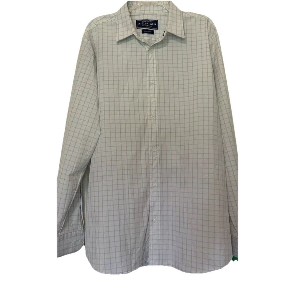 Mizzen + Main Leeward Blue‎ Label Dress Shirt Men's X-large Blue Plaid Trim Fit